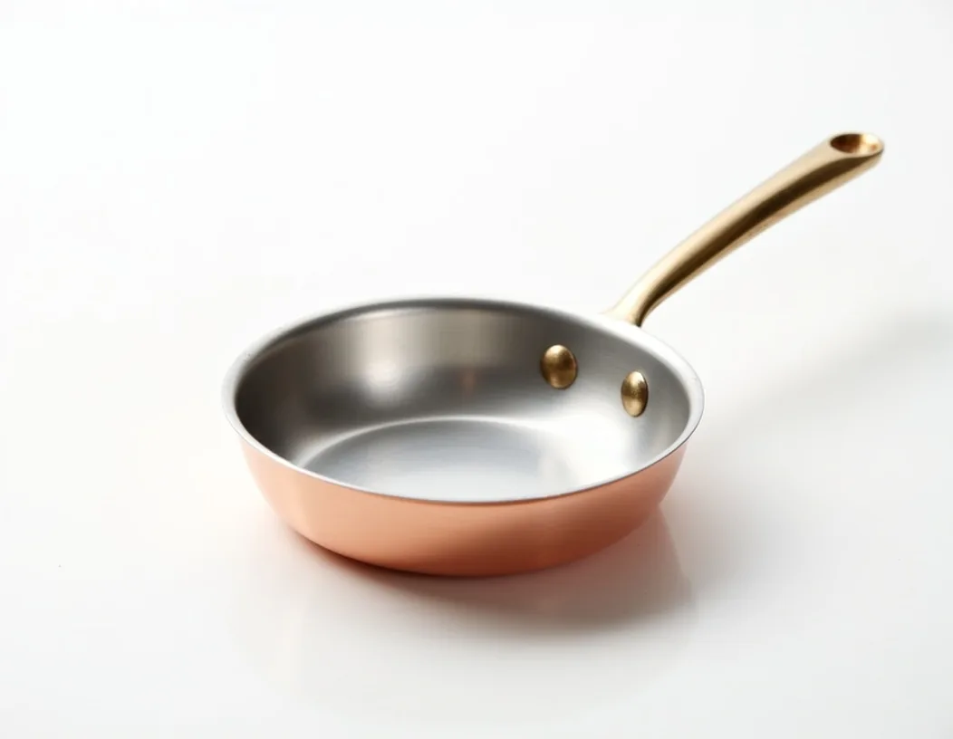 Small copper egg pan 14 cm with hand-tinned interior and short bronze handle