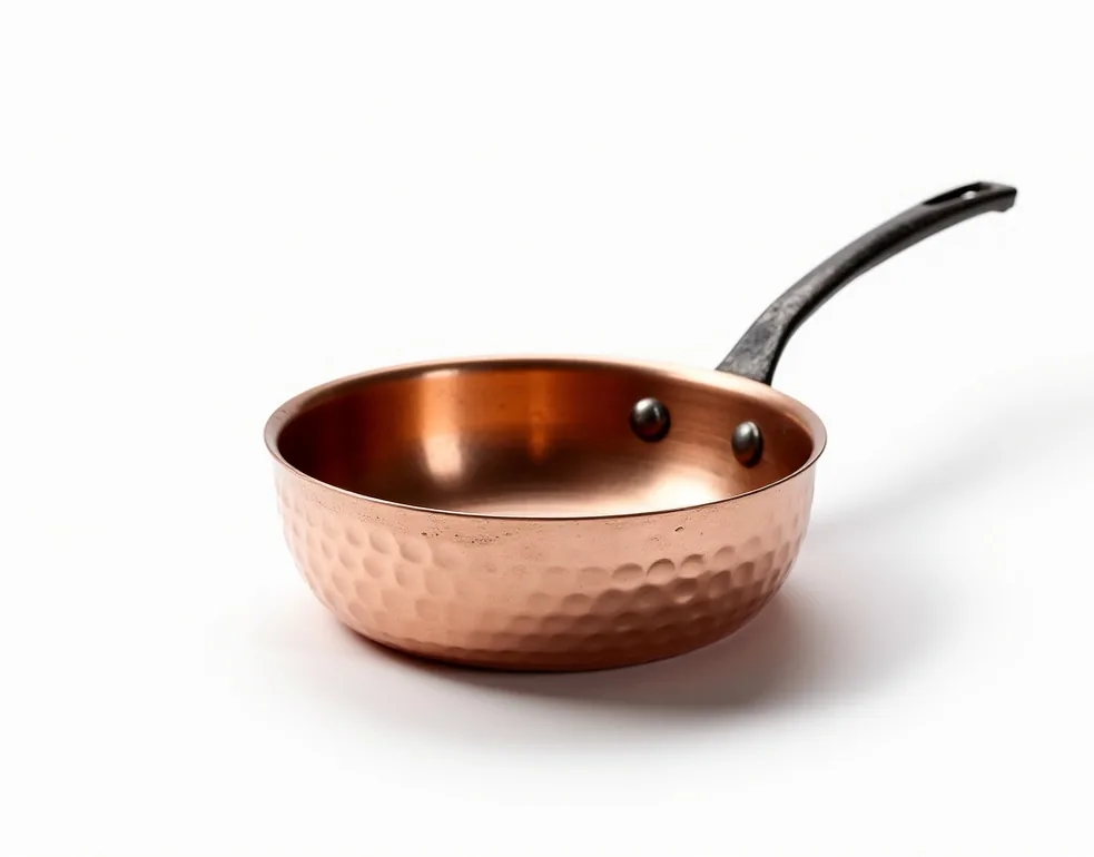 Hand-hammered copper saute pan 24 cm with hand-tinned interior and forged iron handle
